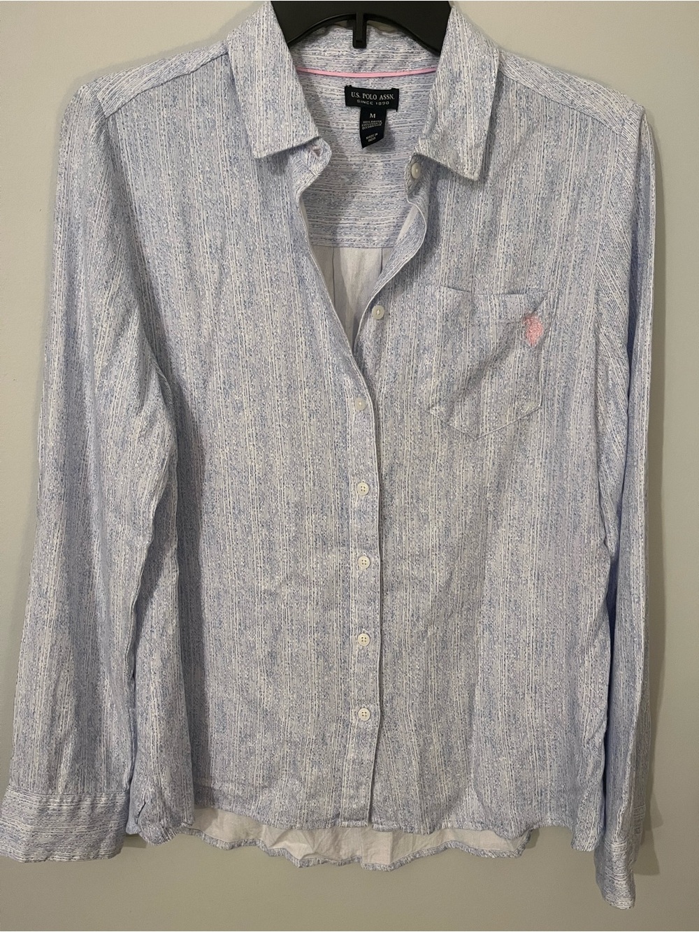 U.S. Polo Assn. Women’s Light Blue & White Striped Button-Down Shirt Sz M